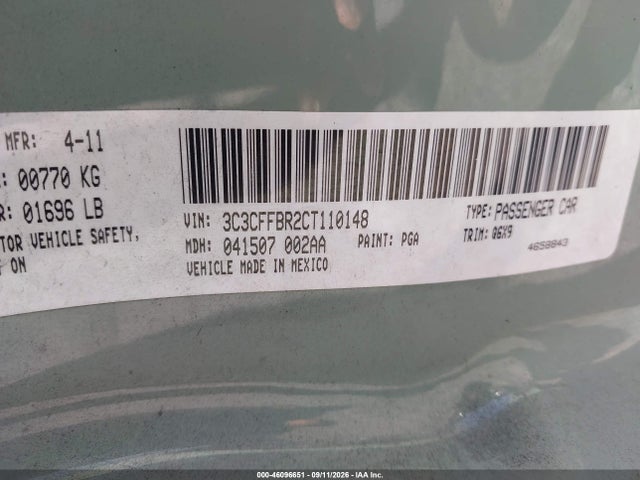 46096651 :رقم المزاد ، 3C3CFFBR2CT110148 vin ، 2012 Fiat 500 Sport مزاد بيع