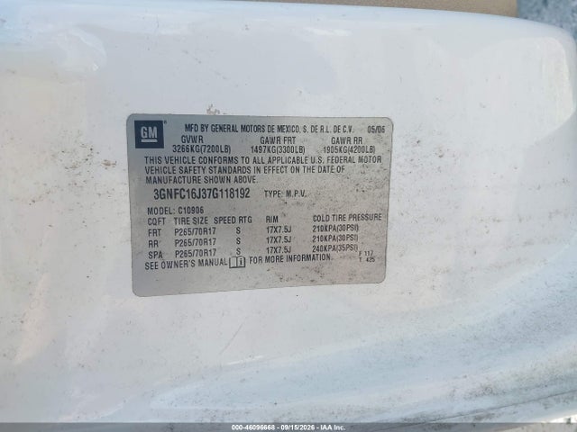 Aukcja sprzedaży 2007 Chevrolet Suburban 1500 Lt, vin: 3GNFC16J37G118192, numer aukcji: 46096668