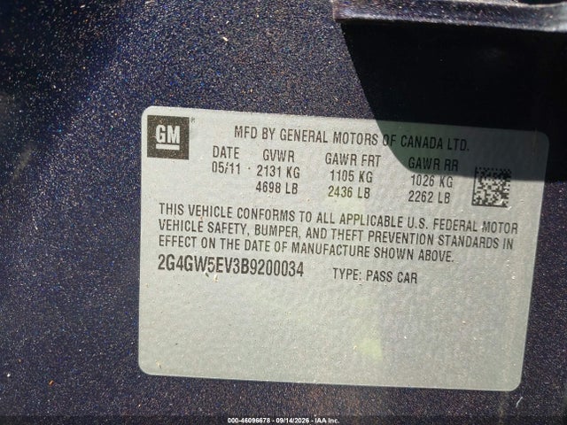 Aukcja sprzedaży 2011 Buick Regal Cxl Turbo Oshawa, vin: 2G4GW5EV3B9200034, numer aukcji: 46096678