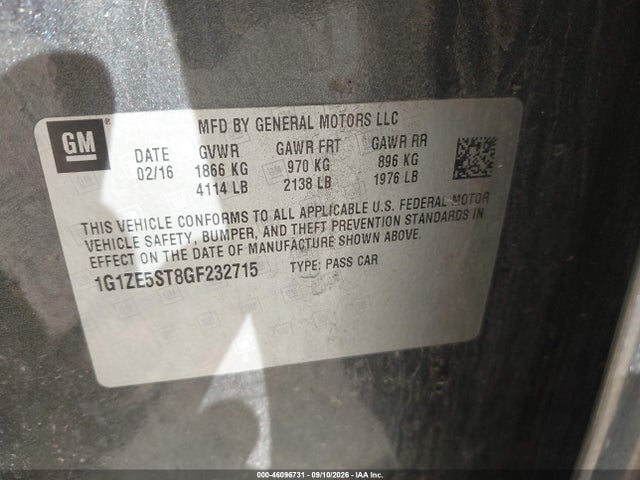 Продаж на аукціоні авто 2016 Chevrolet Malibu 1lt, vin: 1G1ZE5ST8GF232715, номер лоту: 46096731