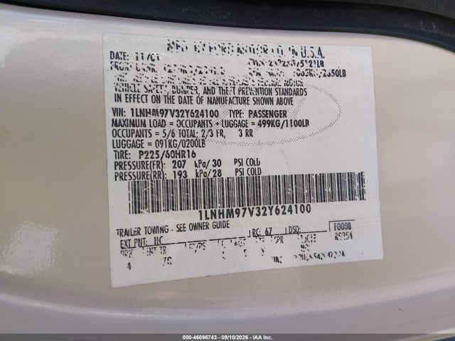 Продажа на аукционе авто 2002 Lincoln Continental, vin: 1LNHM97V32Y624100, номер лота: 46096743