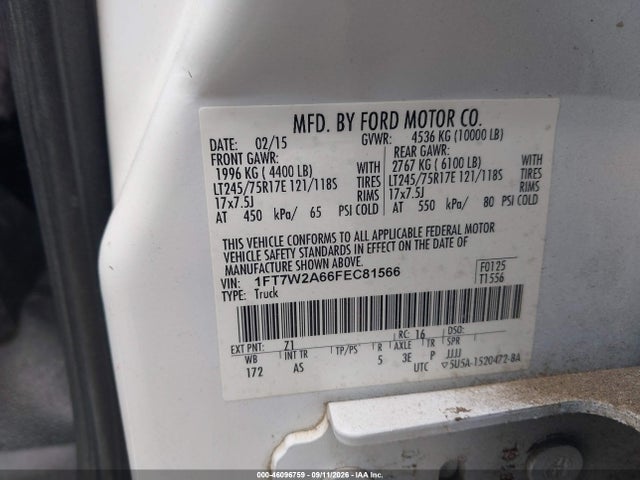 46096759 :رقم المزاد ، 1FT7W2A66FEC81566 vin ، 2015 Ford F-250 Xl مزاد بيع