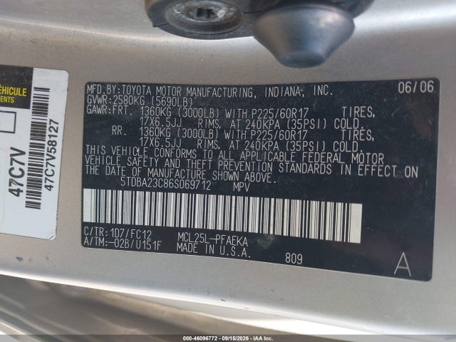 Продажа на аукционе авто 2006 Toyota Sienna Le, vin: 5TDBA23C86S069712, номер лота: 46096772