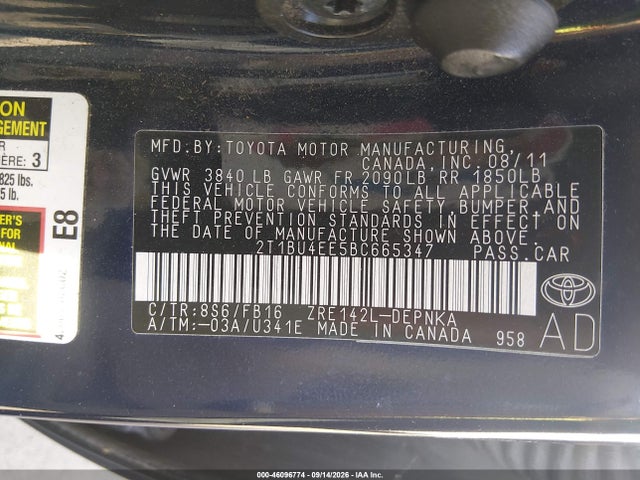 Aukcja sprzedaży 2011 Toyota Corolla Le, vin: 2T1BU4EE5BC665347, numer aukcji: 46096774