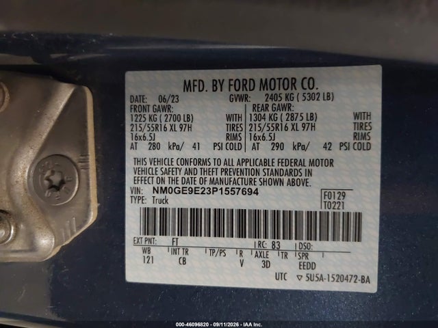 Продажа на аукционе авто 2023 Ford Transit Connect Xl Passenger, vin: NM0GE9E23P1557694, номер лота: 46096820