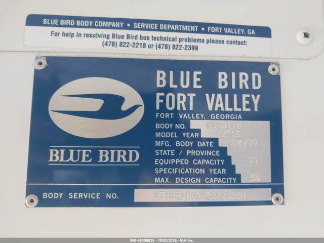 46096825 :رقم المزاد ، 1BABNBPA2FF310560 vin ، 2015 Blue Bird School Bus / Transit Bus مزاد بيع