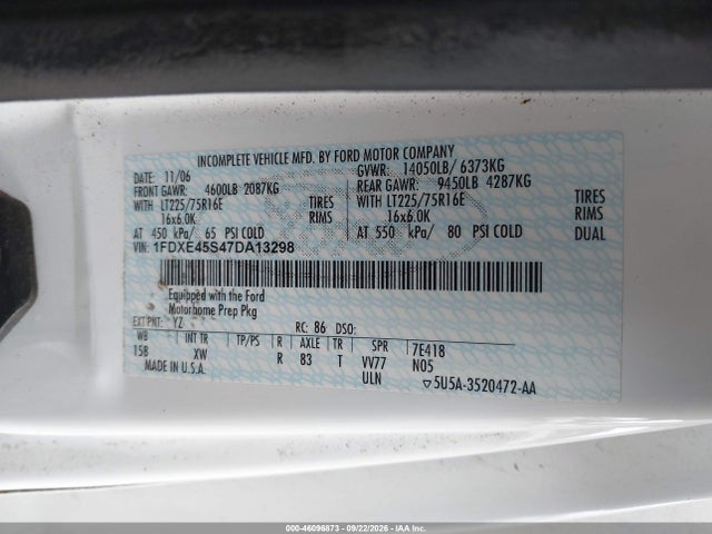 Продажа на аукционе авто 2007 Ford E-450 Cutaway, vin: 1FDXE45S47DA13298, номер лота: 46096873