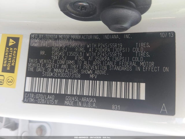 Продаж на аукціоні авто 2013 Toyota Highlander Limited V6, vin: 5TDDK3EH3DS273108, номер лоту: 46096930