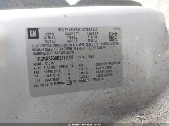 46096953 :رقم المزاد ، 1GCRKSE30BZ177999 vin ، 2011 Chevrolet Silverado 1500 Lt مزاد بيع