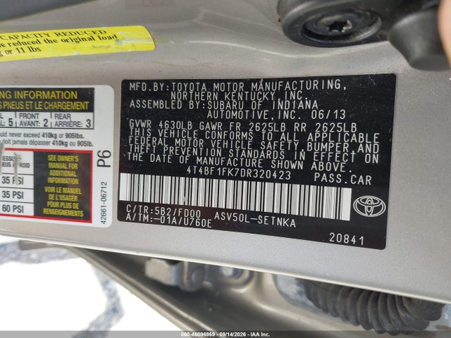 46096969 :رقم المزاد ، 4T4BF1FK7DR320423 vin ، 2013 Toyota Camry Le مزاد بيع