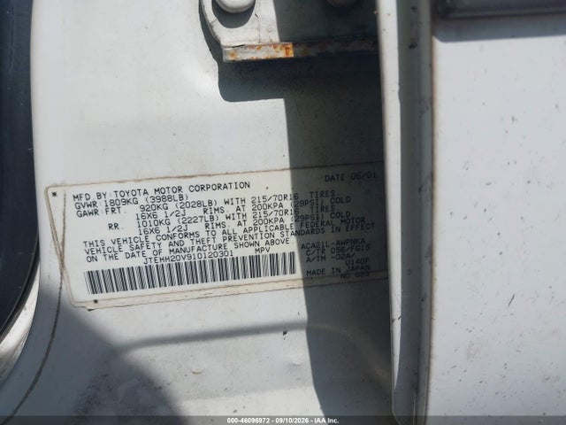 Aukcja sprzedaży 2001 Toyota Rav4, vin: JTEHH20V910120301, numer aukcji: 46096972