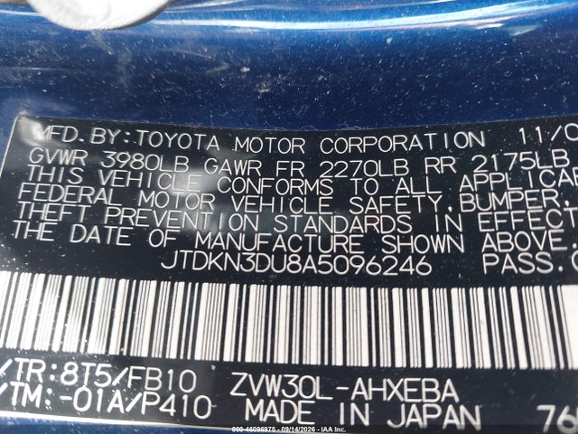 Aukcja sprzedaży 2010 Toyota Prius Iii, vin: JTDKN3DU8A5096246, numer aukcji: 46096975