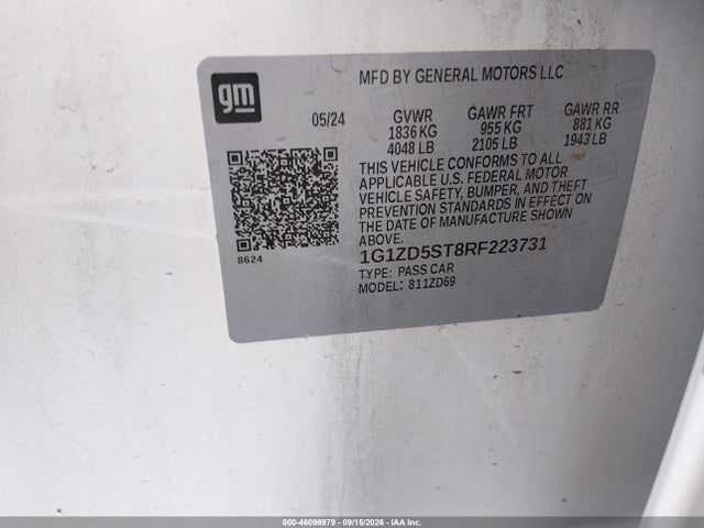 Aukcja sprzedaży 2024 Chevrolet Malibu Fwd 1lt, vin: 1G1ZD5ST8RF223731, numer aukcji: 46096979