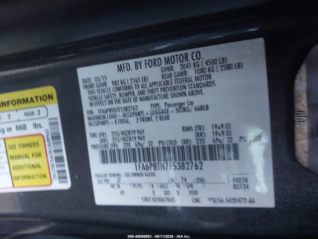 Продажа на аукционе авто 2015 Ford Mustang Ecoboost, vin: 1FA6P8TH7F5382762, номер лота: 46096993