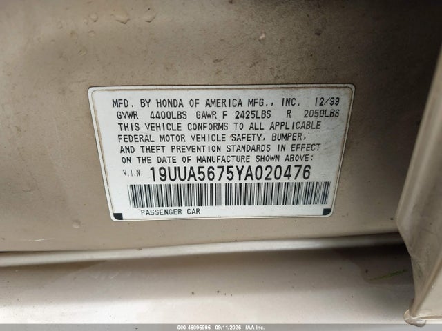 46096996 :رقم المزاد ، 19UUA5675YA020476 vin ، 2000 Acura Tl 3.2 مزاد بيع