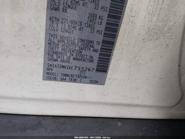 2014 Nissan Rogue Sl მანქანა იყიდება აუქციონზე, vin: 5N1AT2MV1EC755267, აუქციონის ნომერი: 46097002