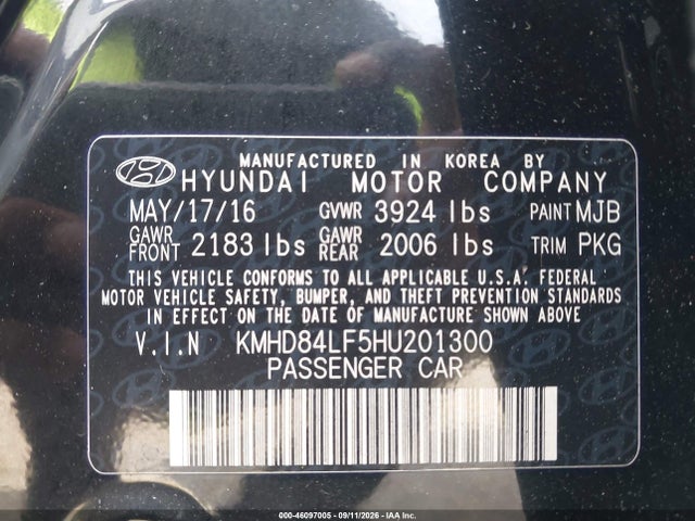 2017 Hyundai Elantra Se მანქანა იყიდება აუქციონზე, vin: KMHD84LF5HU201300, აუქციონის ნომერი: 46097005