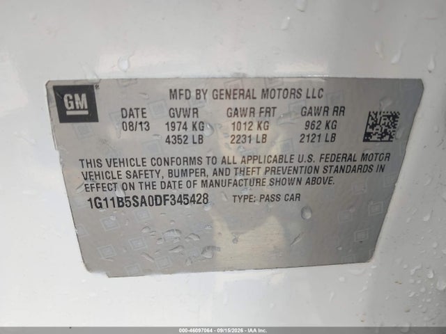 46097064 :رقم المزاد ، 1G11B5SA0DF345428 vin ، 2013 Chevrolet Malibu 1ls مزاد بيع