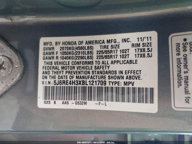 Aukcja sprzedaży 2011 Honda Cr-v Lx, vin: 5J6RE4H3XBL121709, numer aukcji: 46097071
