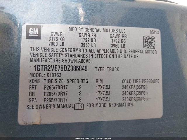 Продажа на аукционе авто 2013 Gmc Sierra 1500 Sle, vin: 1GTR2VE78DZ385846, номер лота: 46097097