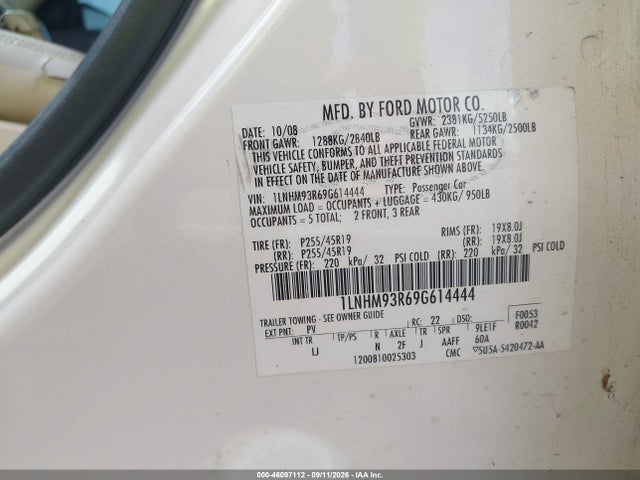 Продажа на аукционе авто 2009 Lincoln Mks, vin: 1LNHM93R69G614444, номер лота: 46097112