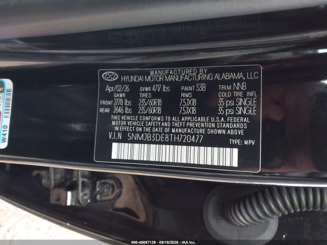 2026 Hyundai Tucson Sel მანქანა იყიდება აუქციონზე, vin: 5NMJB3DE8TH720477, აუქციონის ნომერი: 46097136