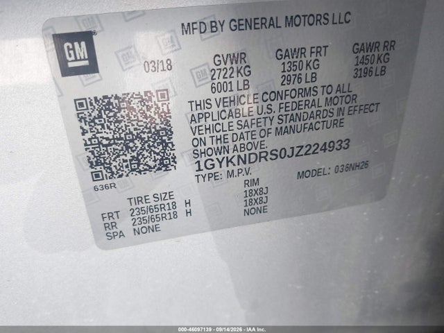 Aukcja sprzedaży 2018 Cadillac Xt5 Luxury, vin: 1GYKNDRS0JZ224933, numer aukcji: 46097139