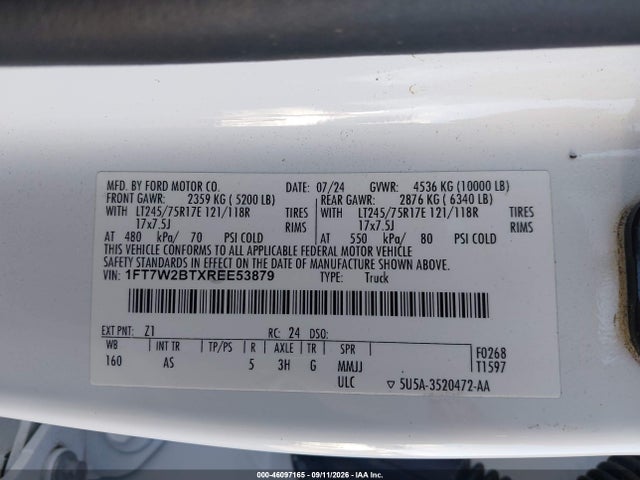 Aukcja sprzedaży 2024 Ford F-250 Xl, vin: 1FT7W2BTXREE53879, numer aukcji: 46097165