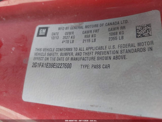 2014 Chevrolet Camaro 2ls მანქანა იყიდება აუქციონზე, vin: 2G1FA1E39E9227600, აუქციონის ნომერი: 46097193
