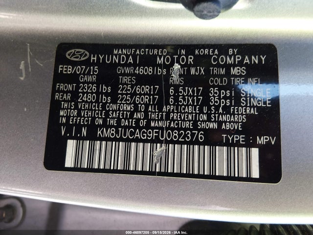 Aukcja sprzedaży 2015 Hyundai Tucson Se, vin: KM8JUCAG9FU082376, numer aukcji: 46097205