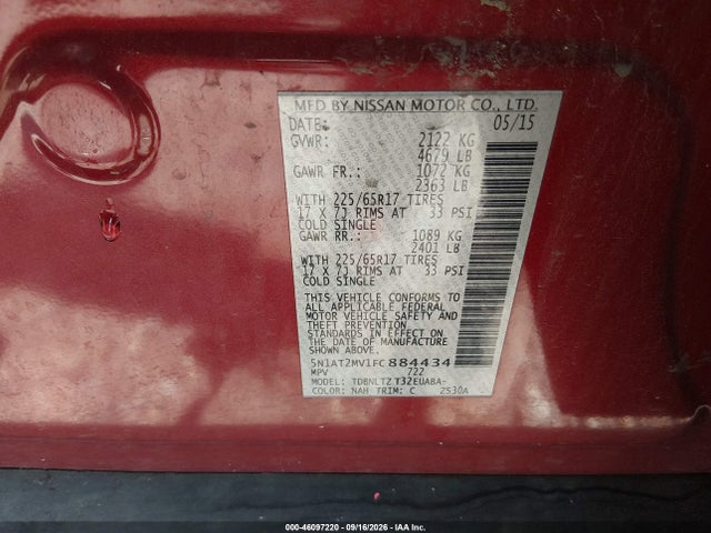 Продажа на аукционе авто 2015 Nissan Rogue Sv, vin: 5N1AT2MV1FC884434, номер лота: 46097220