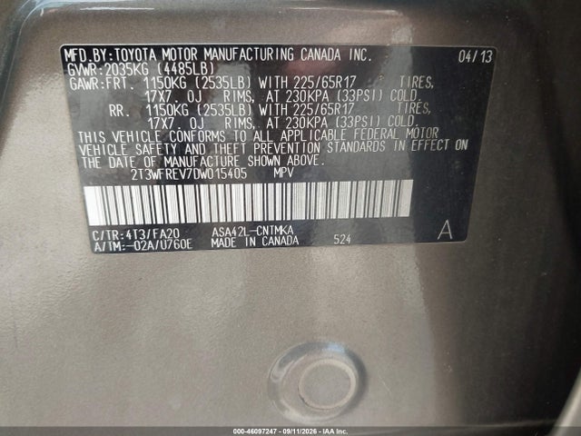 2013 Toyota Rav4 Xle მანქანა იყიდება აუქციონზე, vin: 2T3WFREV7DW015405, აუქციონის ნომერი: 46097247