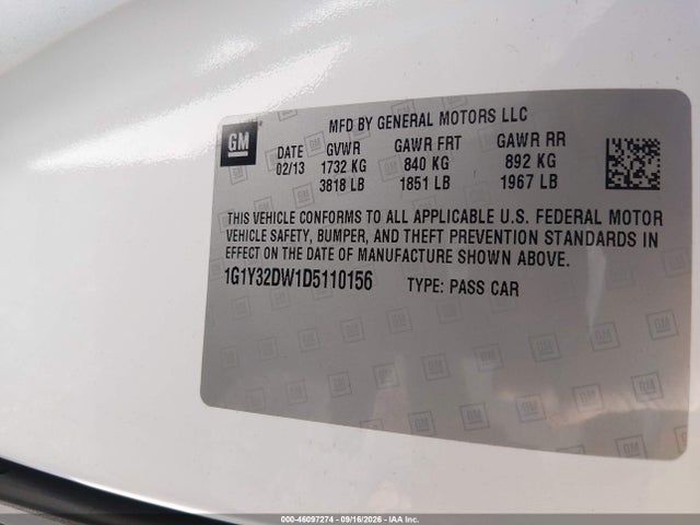 Aukcja sprzedaży 2013 Chevrolet Corvette Grand Sport, vin: 1G1Y32DW1D5110156, numer aukcji: 46097274