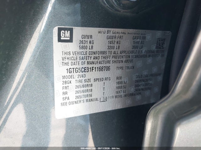 Продаж на аукціоні авто 2015 Gmc Canyon Slt, vin: 1GTG5CE31F1168706, номер лоту: 46097298