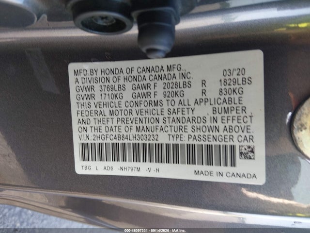 Aukcja sprzedaży 2020 Honda Civic Sport, vin: 2HGFC4B84LH303232, numer aukcji: 46097331