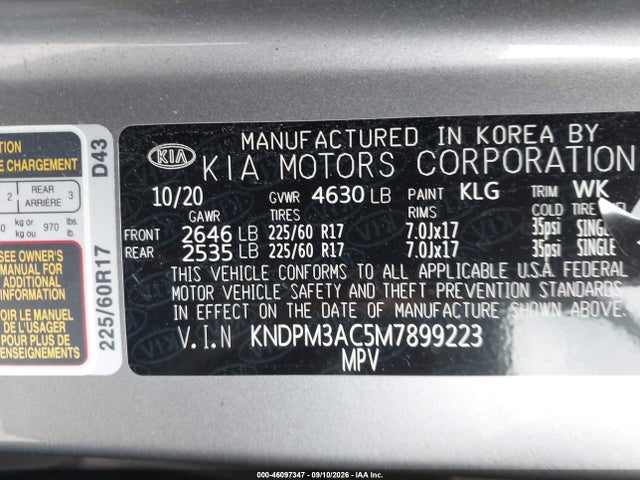 Продаж на аукціоні авто 2021 Kia Sportage Lx, vin: KNDPM3AC5M7899223, номер лоту: 46097347
