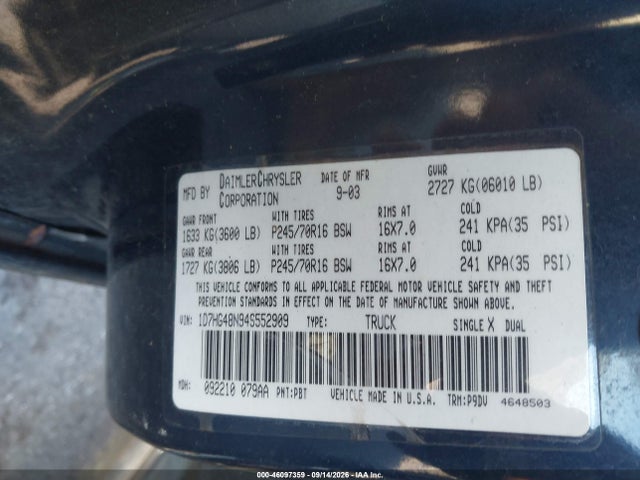 Auction sale of the 2004 Dodge Dakota Slt, vin: 1D7HG48N94S552909, lot number: 46097359