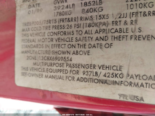 46097379 :رقم المزاد ، 2CNBJ13C8X6909554 vin ، 1999 Chevrolet Tracker مزاد بيع