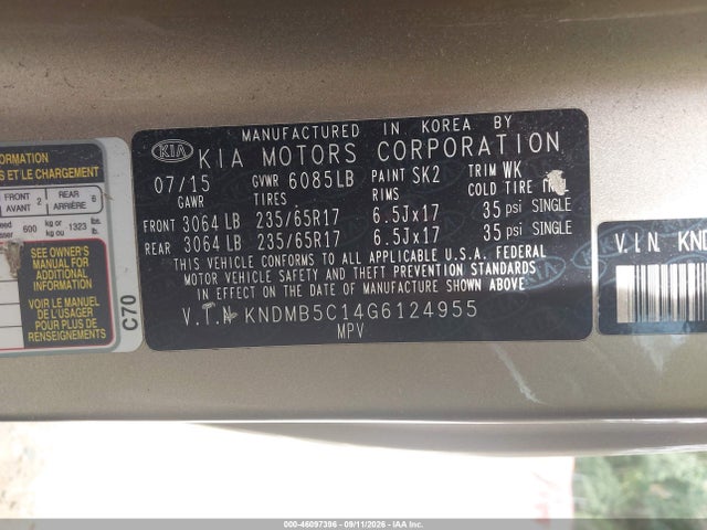KIA SEDONA LX 2016 KNDMB5C14G6124955 Image 9