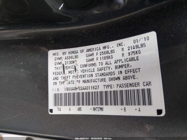 Продажа на аукционе авто 2010 Acura Tl 3.5, vin: 19UUA8F52AA011627, номер лота: 46097431