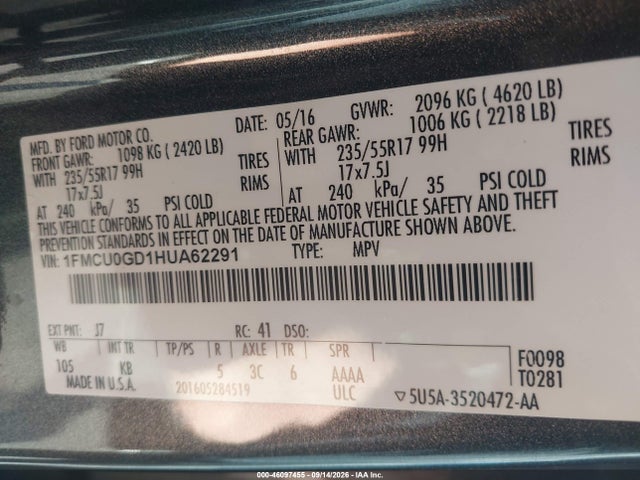 Ford ESCAPE SE 2017 1FMCU0GD1HUA62291 Image 9