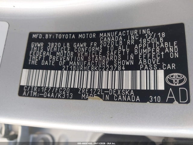 Aukcja sprzedaży 2019 Toyota Corolla Se, vin: 2T1BURHE8KC223784, numer aukcji: 46097458