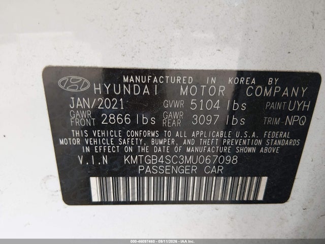 46097460 :رقم المزاد ، KMTGB4SC3MU067098 vin ، 2021 Genesis G80 2.5t Rwd مزاد بيع