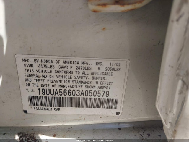 Aukcja sprzedaży 2003 Acura Tl 3.2, vin: 19UUA56603A050579, numer aukcji: 46097470