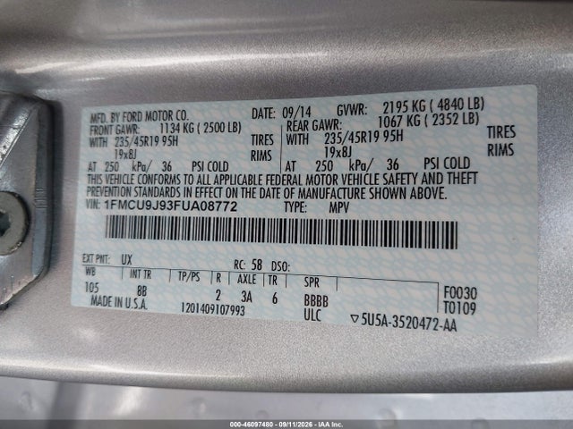 Ford Escape Titanium 2015 1FMCU9J93FUA08772 Image 9