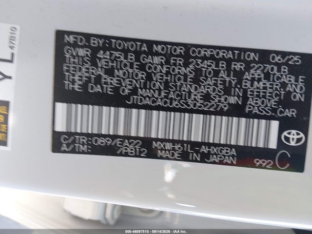 46097510 :رقم المزاد ، JTDACACU6S3052279 vin ، 2025 Toyota Prius Plug-in Hybrid Xse مزاد بيع