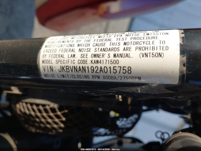 2002 Kawasaki Vn1500 N1 მანქანა იყიდება აუქციონზე, vin: JKBVNAN192A015758, აუქციონის ნომერი: 46097513