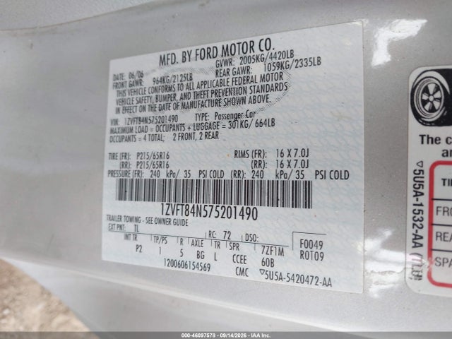 Продажа на аукционе авто 2007 Ford Mustang V6 Deluxe/v6 Premium, vin: 1ZVFT84N575201490, номер лота: 46097578