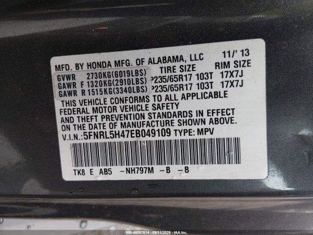 Продажа на аукционе авто 2014 Honda Odyssey Ex, vin: 5FNRL5H47EB049109, номер лота: 46097614