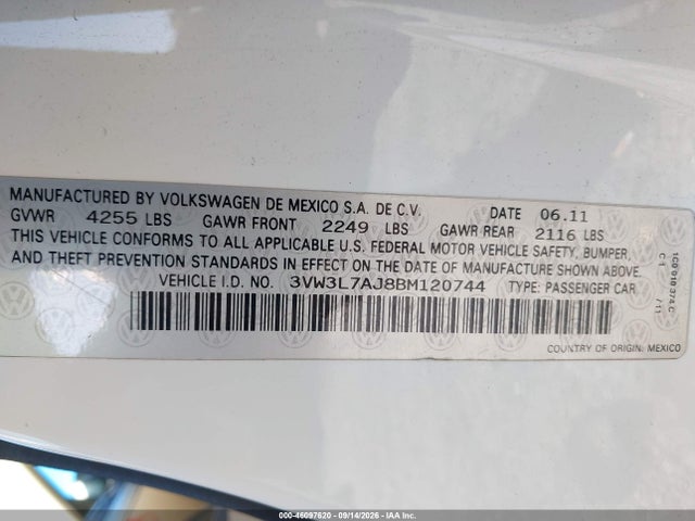 Aukcja sprzedaży 2011 Volkswagen Jetta 2.0l Tdi/2.0l Tdi Le, vin: 3VW3L7AJ8BM120744, numer aukcji: 46097620